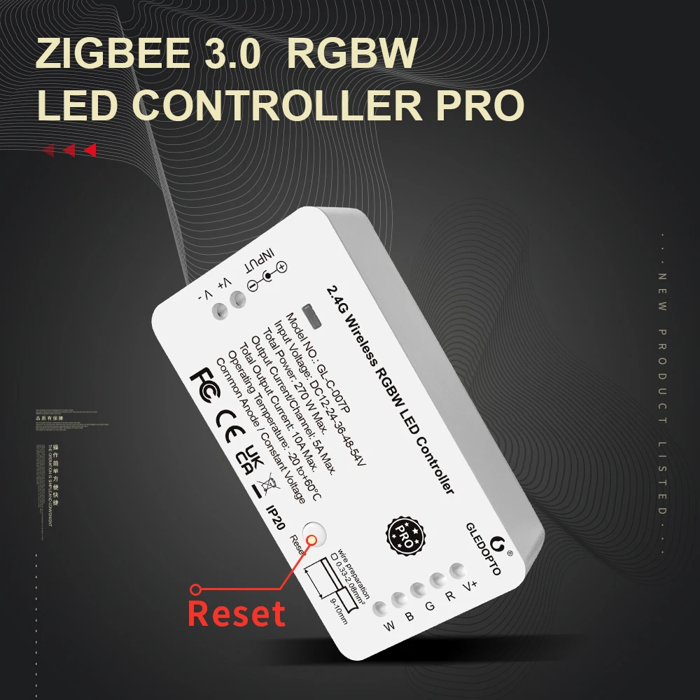 

GLEDOPTO Zigbee 3.0 Reset Key Smart LED Strip Controller RGBW Pro Compatible with Tuya SmartThings App Voice RF Remote Control