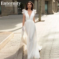 boho v neck bridal gown 2022 for women a line spaghetti straps with bow open back wedding dresses floor length vestido de novia