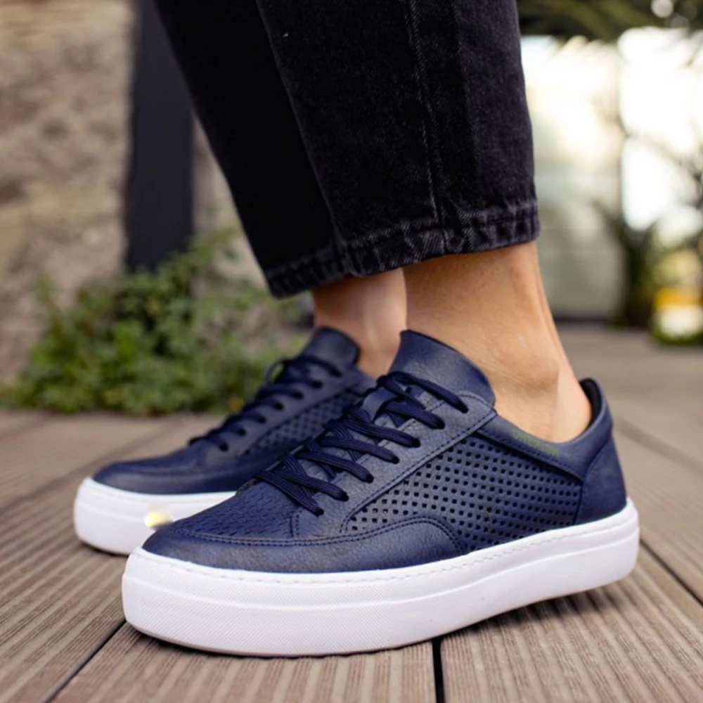 

Men's & Women's Shoes Navy Blue Faux Leather Solid Color Lace Up Spring and Autumn Seasons Comfortable Sneakers Flexible Fashion 2023 Casual Odorless High Sole Orthopedic Lightweight Breathable Flat Suits 15