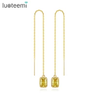 luoteemi drop earrings for women yellow cubic zircon long ear line fashion jewelry wedding dating christmas gift brincos