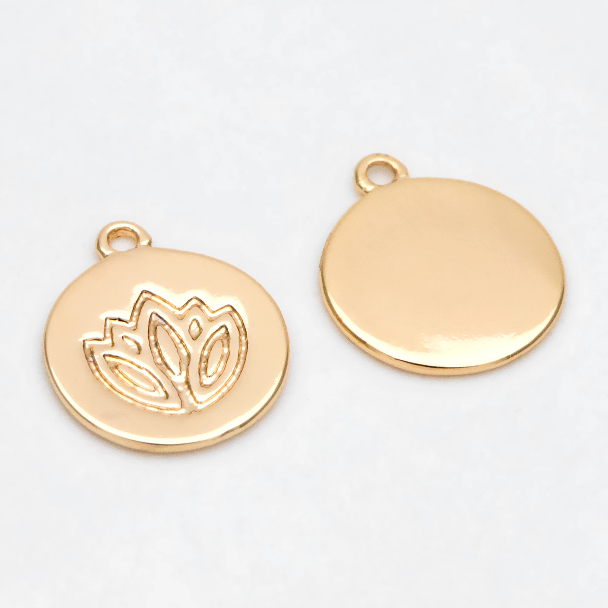 

10 шт. подвески в форме диска с цветочным рисунком 12x10 мм, латунь с настоящим покрытием из 18-каратного золота, Мерцающая стойкость