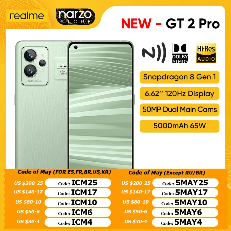realme gt 2 pro snapdragon 8 gen 1 smartphone 50mp ai triple cameras 65w 5000mah battery 6 7 2k amoled display free global shipping