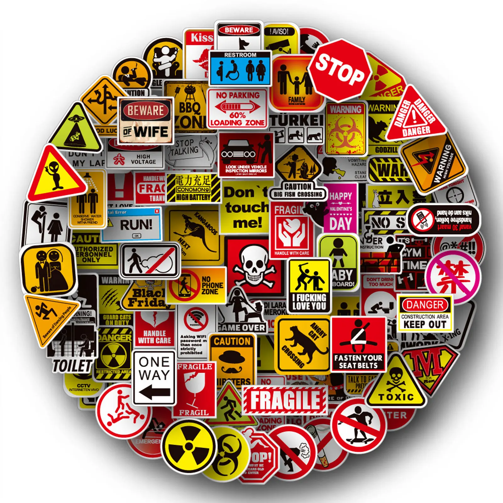 100 Шт Предупреждающих надписей с граффити-наклейками для багажных шлемов