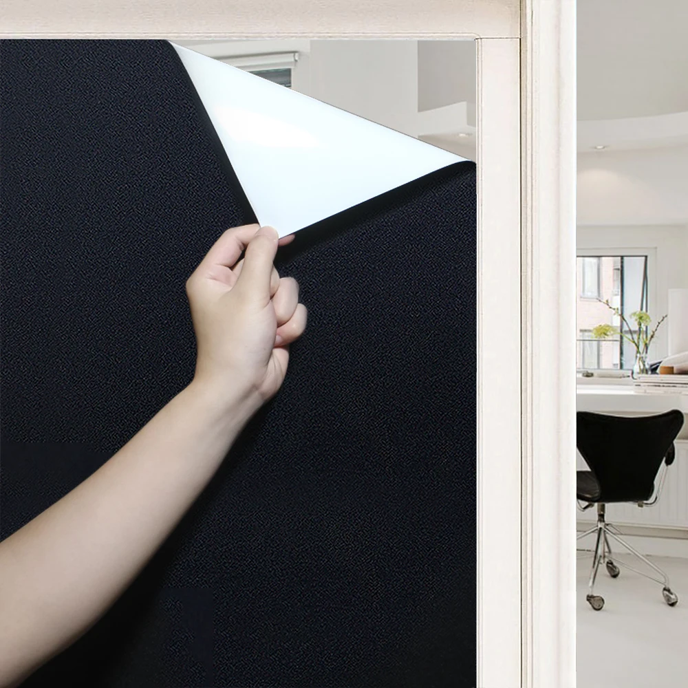 

Blackout Window Film Non Adhesive No Residue Removable Opaque Static Cling Anti-UV Privacy Glass Film for Home Bathroom Office