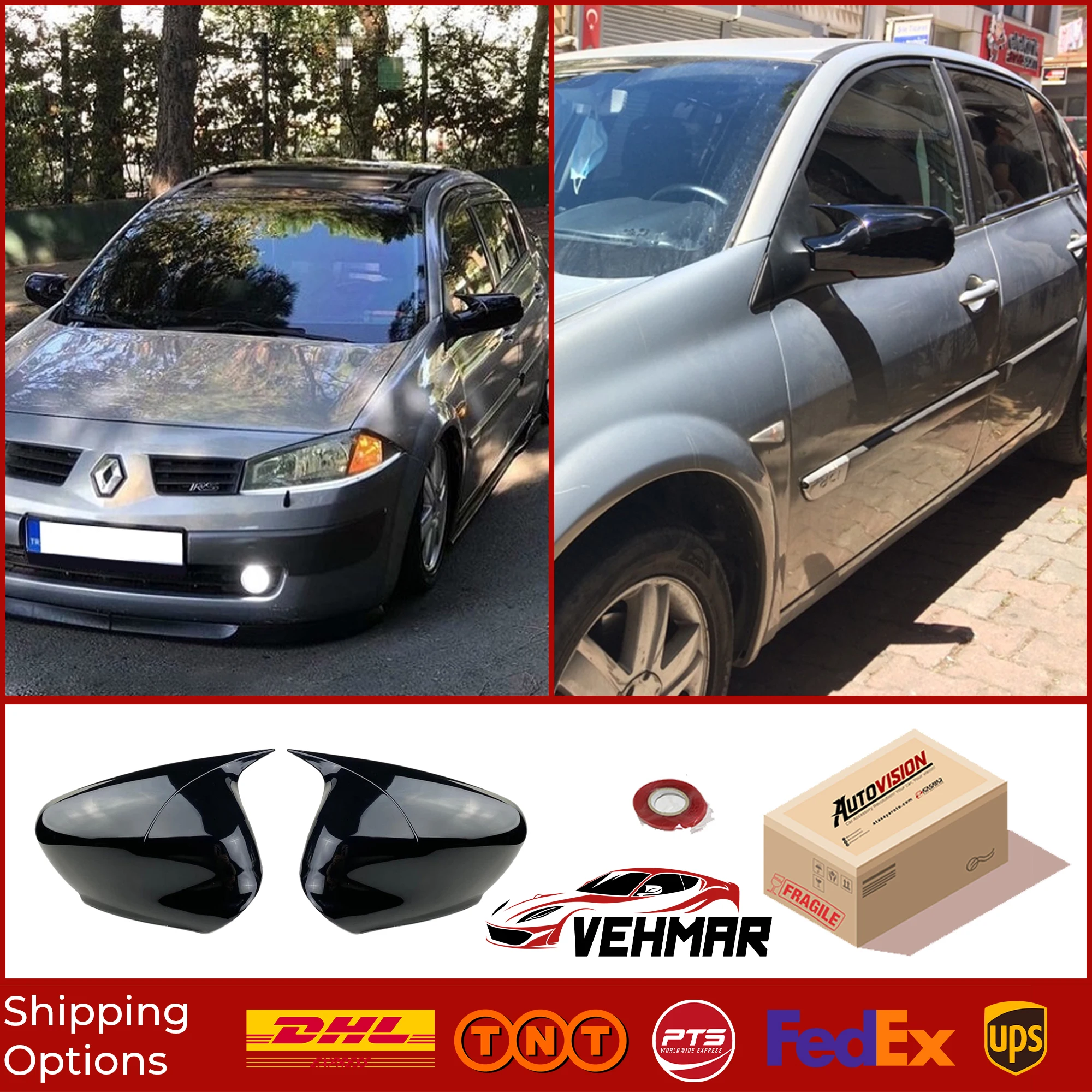 

Зеркальный чехол модели летучая мышь для Renault Megane 2 2002 2003 2004 2005 2006 2007 2008 2009 аксессуар глянцевый черный чехол с Бэтменом автомобильный чехол