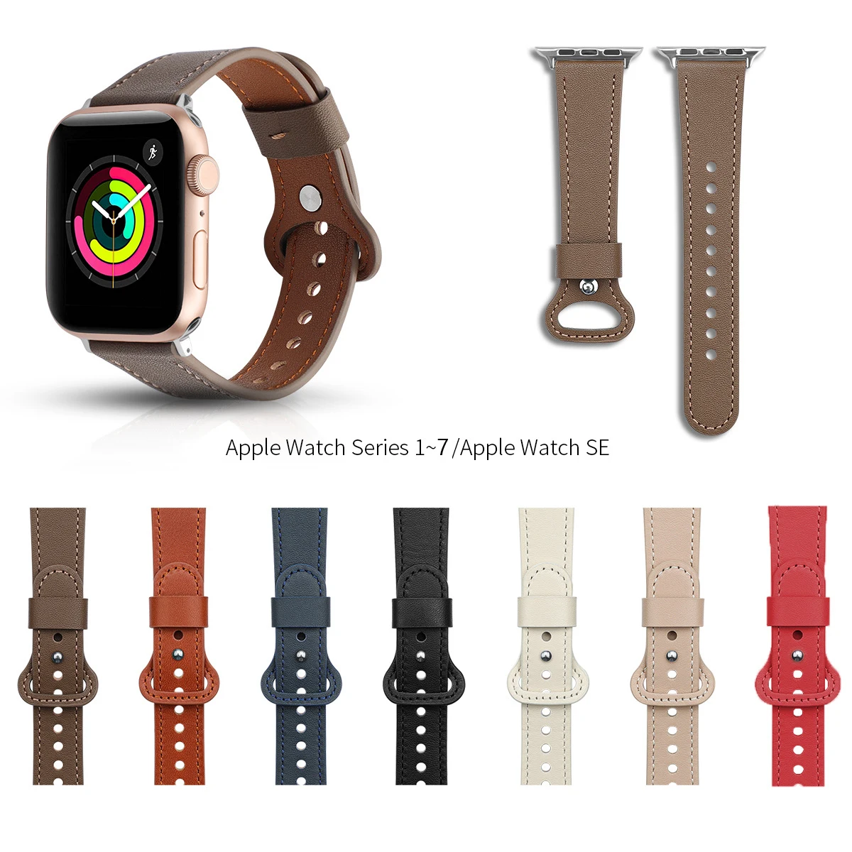 

Ремешок кожаный для Apple Watch 7 6 SE 5 4 42 мм 38 мм 44 мм 40 мм, спортивный браслет для iwatch 41 мм 45 мм