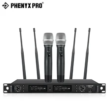 Wireless Microphone System Phenyx Pro True Diversity Dual Cordless Microphone Set 2x1000 Channels, 328ft for Stage (PTU-2U)