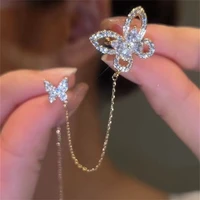 kpop shiny zircon butterfly clip earrings for women simple flowers fake cartilage long tassel ear cuff bride wedding jewelry 1pc
