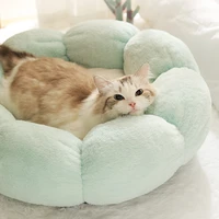 circular flower plush dog cushion bed super soft fluffy dog mat for small dogs cats warm puppy sleeping bed dog supplies