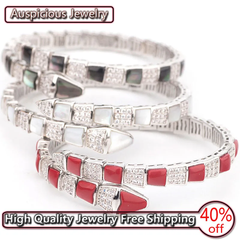 

New European Thick Snake Shape Mother-of-pearl Bracelet With 3A Zircon Domineering Fashion Men And Women Couple Luxury Jewelry