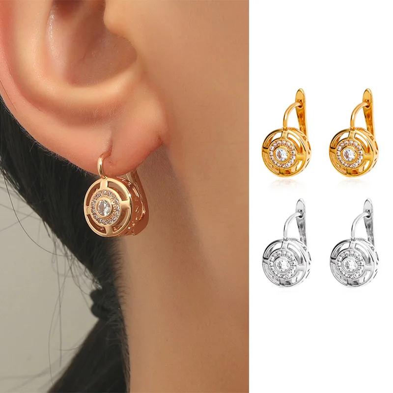

New Vintage Round Stud Earrings for Women Copper Alloy Set Zircon Hollow Stud Earrings Jewelry Decoration Girl Earrings Gift
