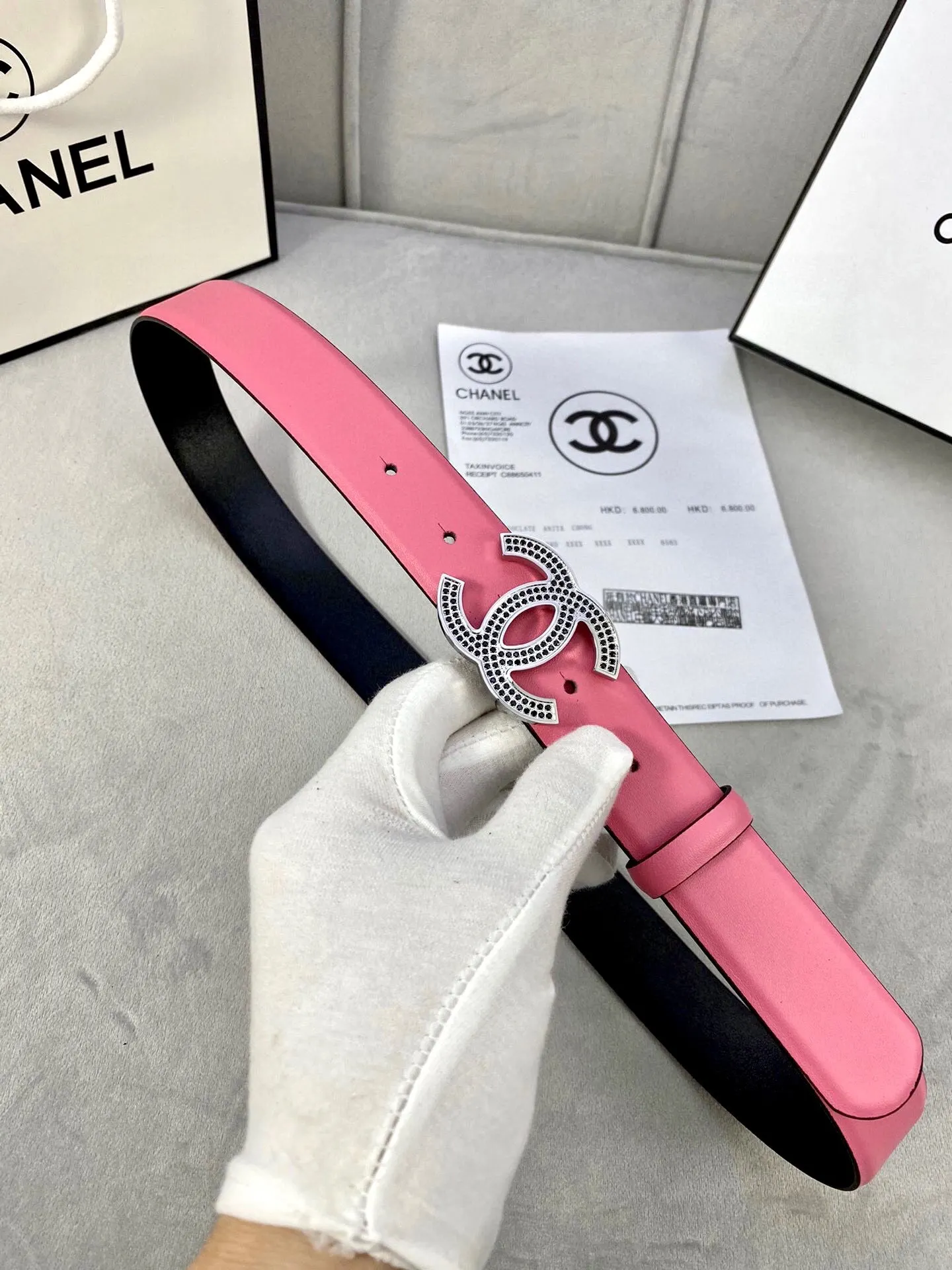 ln Стиль ремня Chanel из телячьей кожи классический стальной пряжкой с бриллиантами