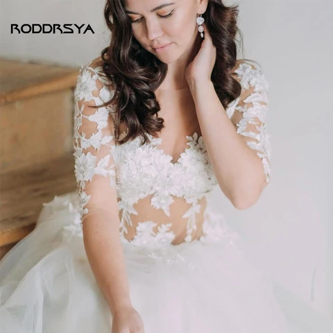 RODDRSYA  Elegant Boho Wedding Dress For Women 2023 Three Quarter Appliques Backless Back Lace Up Vestidos De Novia Custom Made