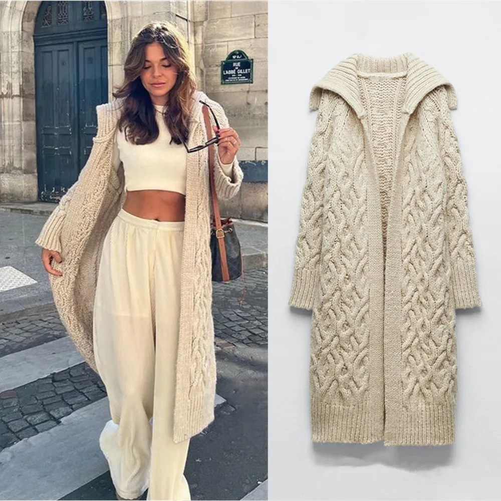 

PB&ZA 2022 Autumn New Women's Clothing Solid Color Trendy Eight-strand Braided Thick Line Knitted Cardigan Coat 3859143