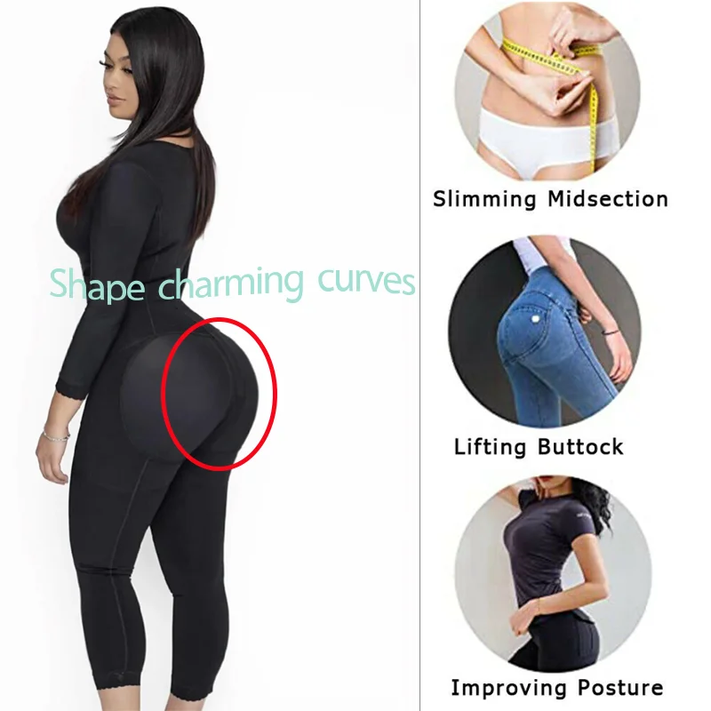 Women Bodysuit PostpartumTummy Control Shapewear Long Sleeve Full Body Faja With Bra Tummy Shaper High Waist Hip Rise Lingerie