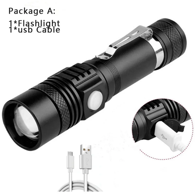 

Powerful Bright Rechargeable LED Flashlight T6 Mini Torch Adjustable Focus Zoom Outdoor Use 18650 Battery