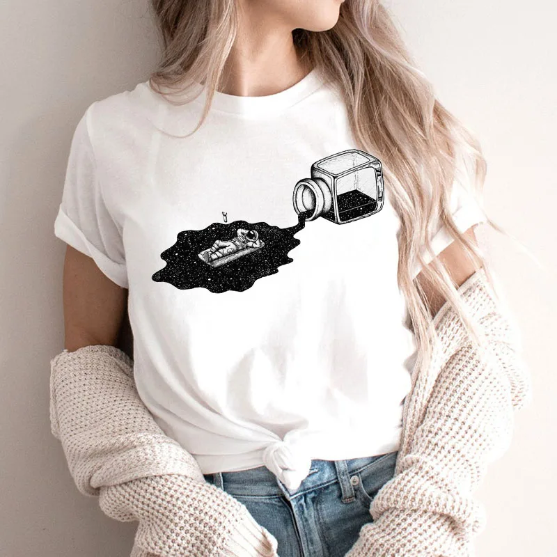 

New Astronaut T shirt Funny Print Originality Short Sleeve 100% Cotton Camisetas White Tee Top Summer Oversized Woman Clothing