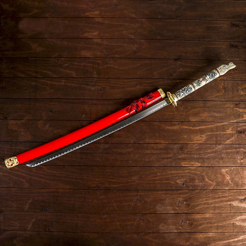 Сувенирный набор для косплея. Японская самурайская катана Красная 108 см. Голова