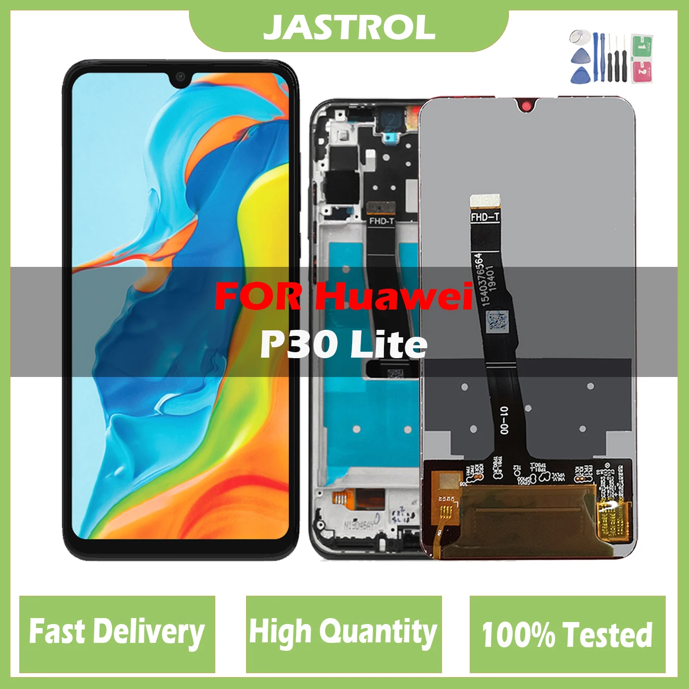 100% протестированный ЖК-дисплей для HUAWEI P30 Lite, ЖК-дисплей, сенсорный экран, дигитайзер в сборе, детали для Nova 4e, MAR-LX1M LX2 с задней крышкой