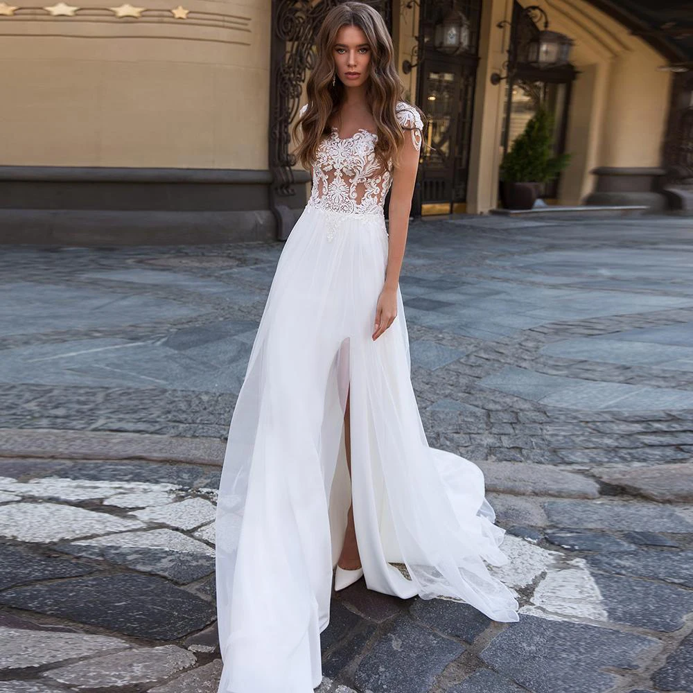 

A-Line V-Neck HY533 Wedding Dress For Women Short Sleeves Charming Elegant Simple Bridal Gowns Vestidos De Novia Floor Length