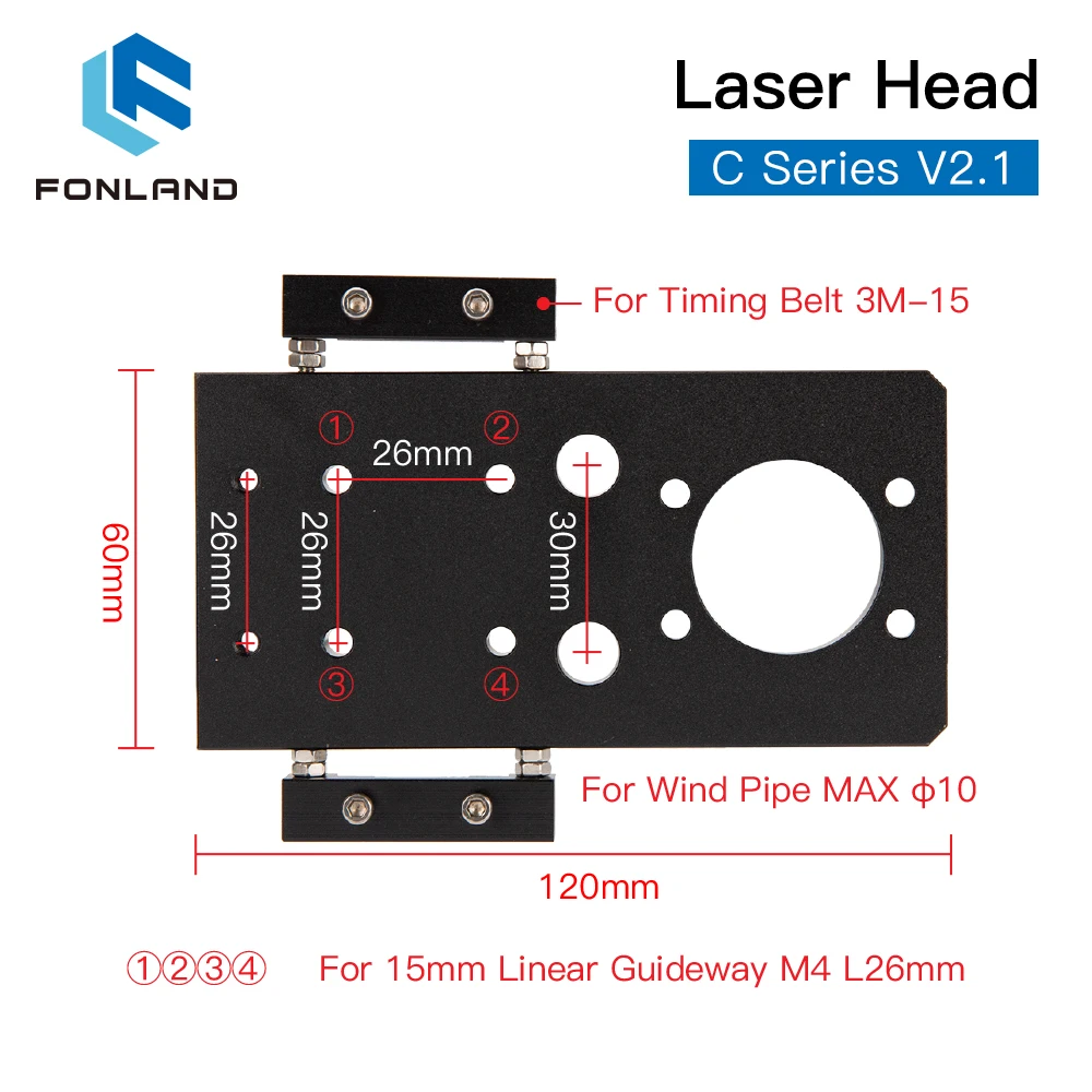 FONLAND CO2 Laser Head Dia.18 FL38.1& Dia.20 FL50.8 / 63.5/101.6mm Mount for Laser Engraving Cutting Machine(Black) enlarge