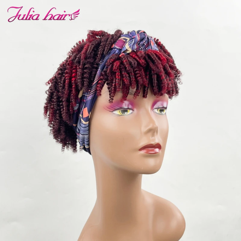 Julia Hair Glueless Fluffy Curly 100% Human Hair Headband Wig  Piece Explosion Style Portable Hair Sauce Fuchsia Red For Women