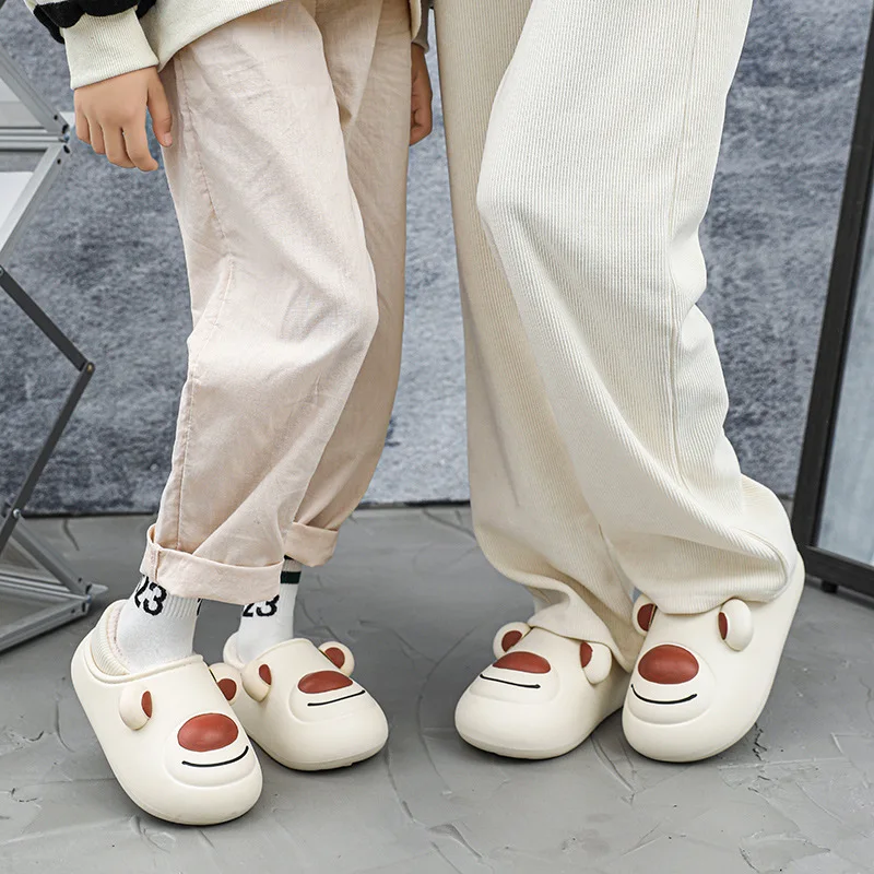 

F-24 Cartoon Bear Parent-child Cotton Shoes Winter Plush Warm Home Cotton Slippers Female Bear Outdoor Slippers