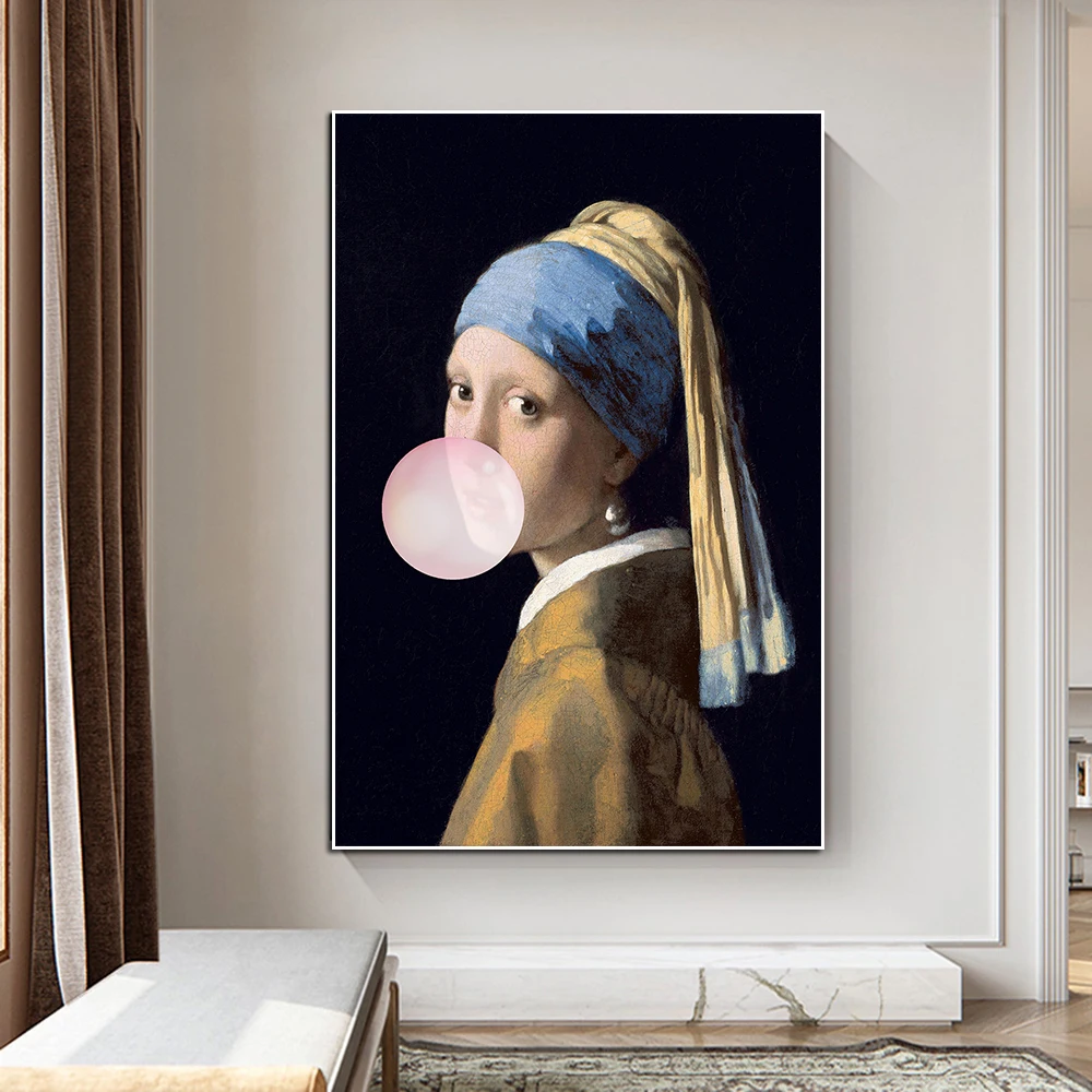 

Pearl Girl Blowing Balloons Abstract Canvas Painting Graffiti Art Portrait Poster And Print Wall Art Living Room Home Decoration