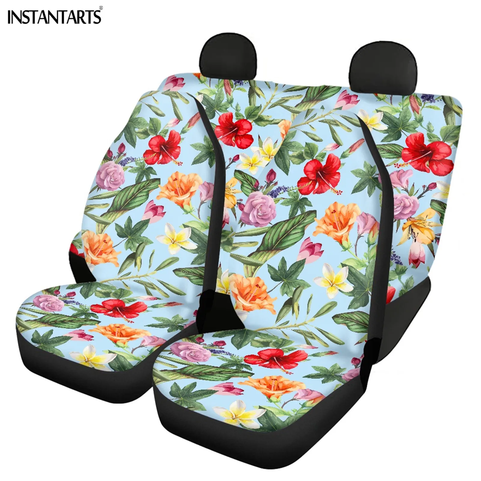 

INSTANTARTS Hawaii Floral Prints Vehicle Seat Pads Set Dirt-proof Easy to Clean Polyester Covers Beautiful Fashion Car Ornaments
