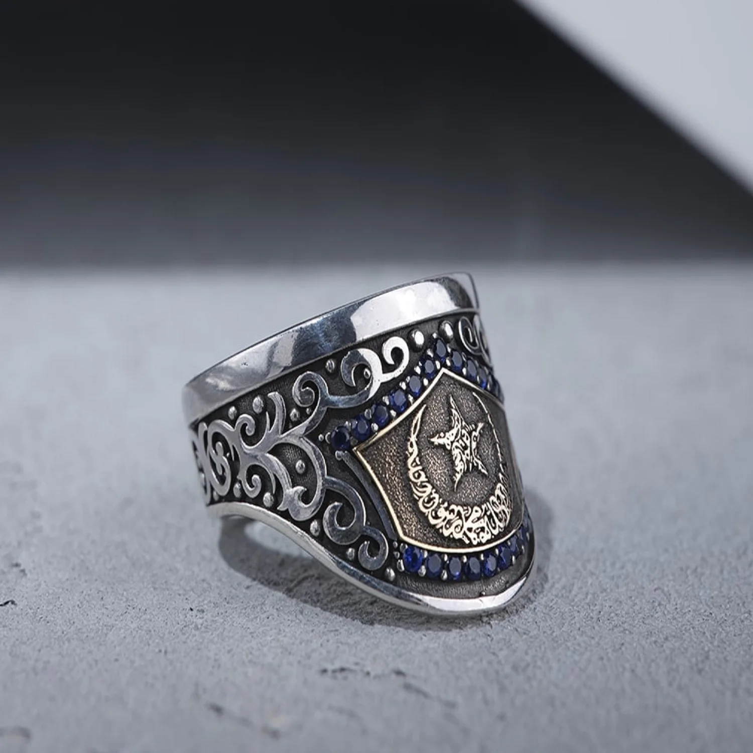 Blue Topaz Stone Archer Thumb Resurrection Silver Ring Zihgir Handmade Fine Workmanship Completely Made by Master Hands