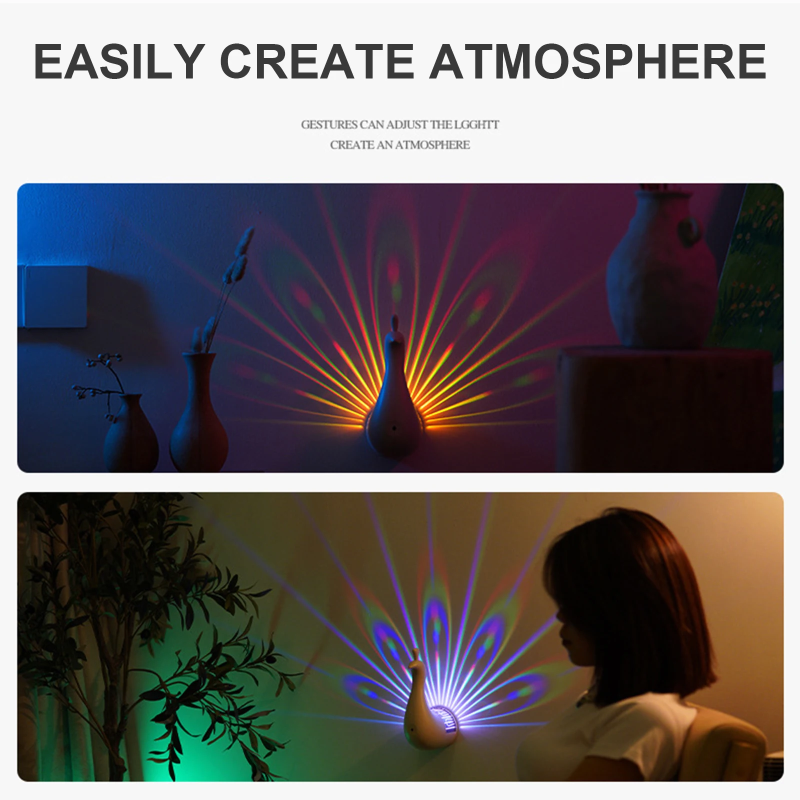 Павлиний свет для создания домашней атмосферы: Многоцветный настенный