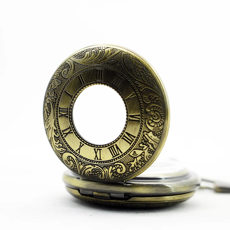 Vintage Roman Mechanical Pocket Watch Hollow Case Hand Wind Casual Fashion Watch Necklace Pendant With FOB Chain Gift relogio