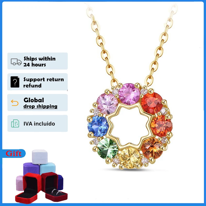 HOYON Senior 18-Carat Gold Color Neon Natural Gem Necklace For Women Jewelry Inlaid Sapphire Pendant Birthday Gift Free Shipping