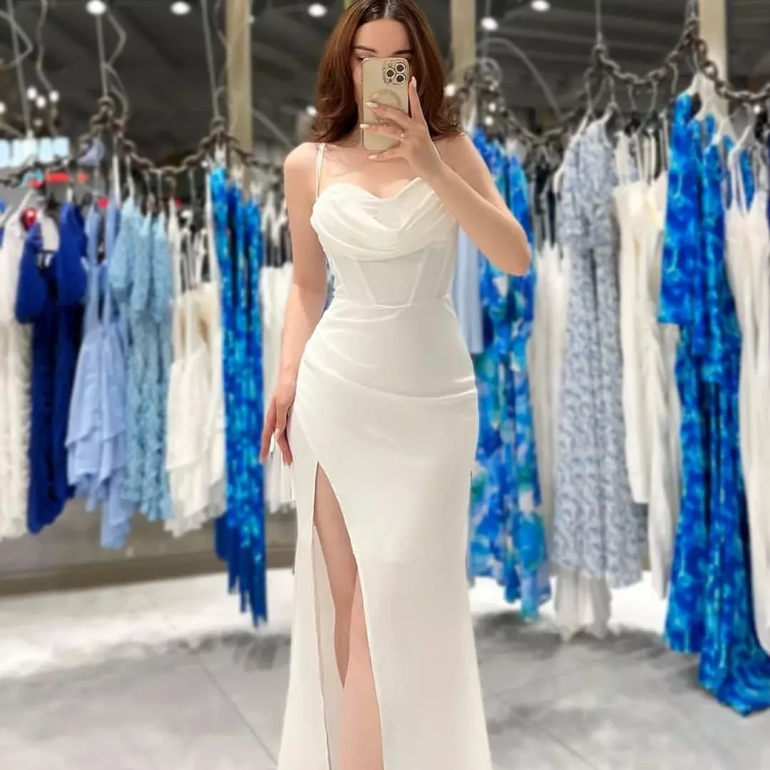 

Fairytale Swing Collar Prom Dresses Thin Suspenders High Fork Floor-Length Sleeveless White Wedding Party Women Grace 2023