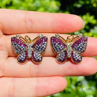 5pcs butterfly charms for women bracelet making fuchsia pink color zirconia paved gold plated necklace pendant jewelry accessory
