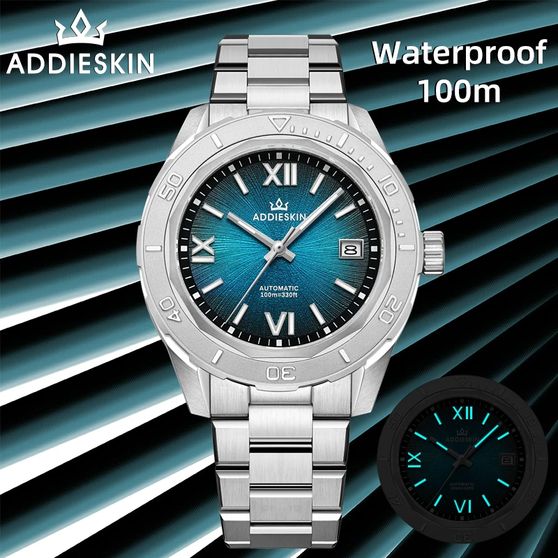 Мужские часы для дайвинга Addieskin K002 40 мм, автоматические, водонепроницаемые, с сапфировым стеклом, светящимися стрелками BGW9, черно-серый циферблат (art.: 3920dc7bd3396) - 3920dc7bd3396