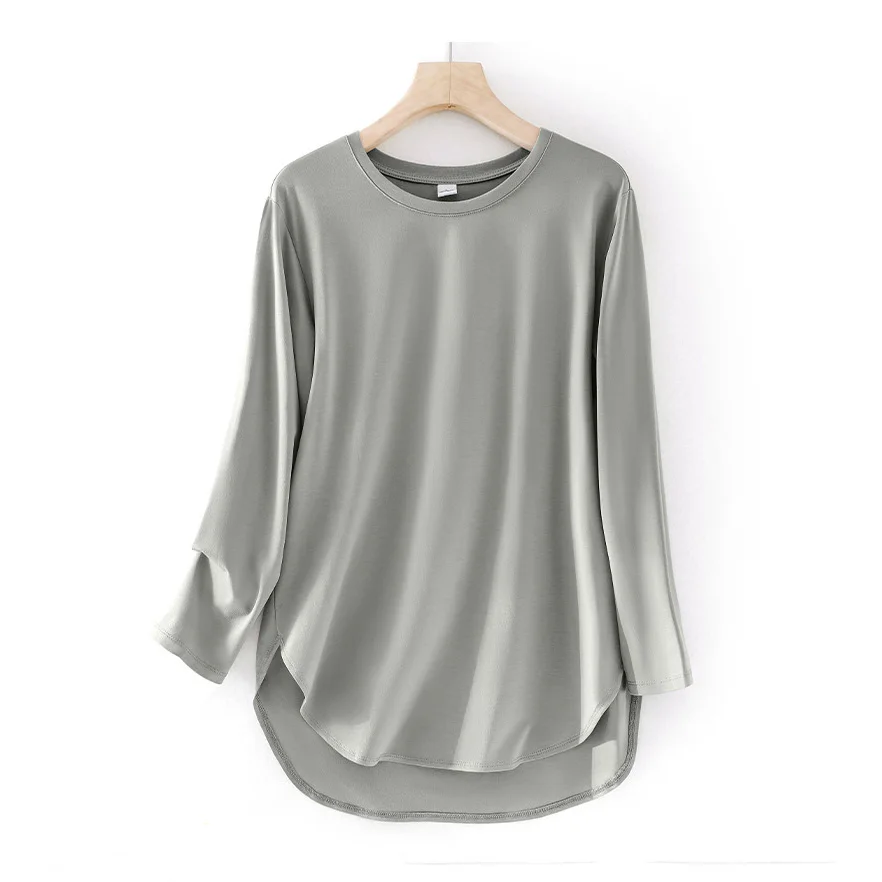 

Women Cotton T-shirt For Spring Autumn Long Sleeve Round Collar Clothing for Women Solid Color Women Tops Basic T-shirts