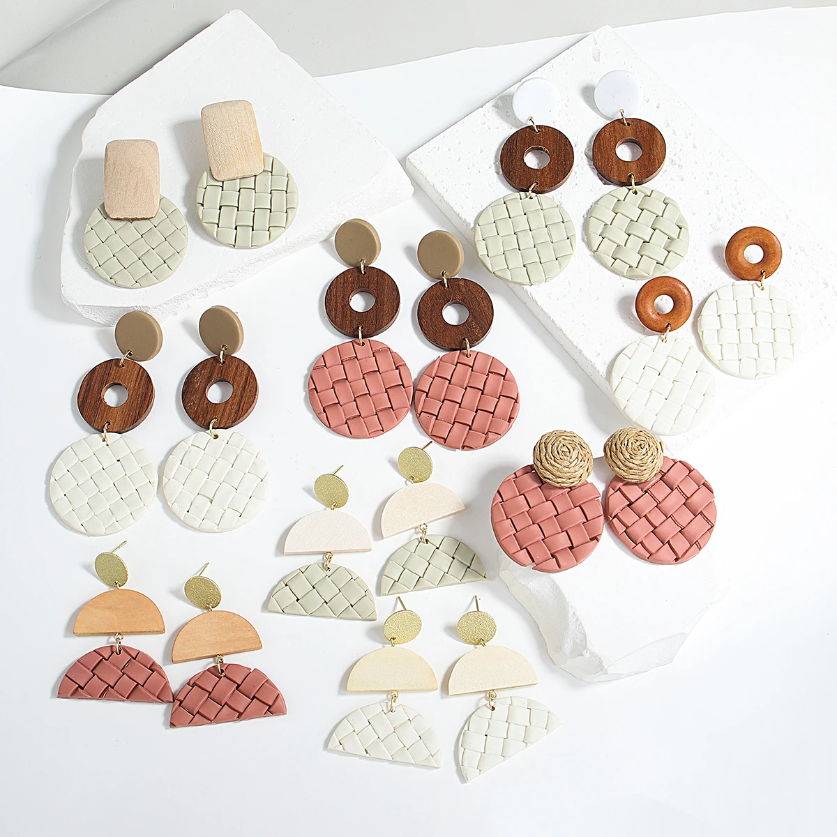 Необычные плетеные деревянные геометрические серьги Lifefontier из полимерной глины ручной работы для женщин 2022, модные серьги-подвески, ювелирные изделия