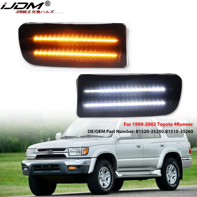 Фото Светодиодные дневные ходовые огни iJDM Switchback для Toyota 4Runner 1999-2002 годов, белые/янтарные DRL с последовательной функцией указателя поворота вспышки №1