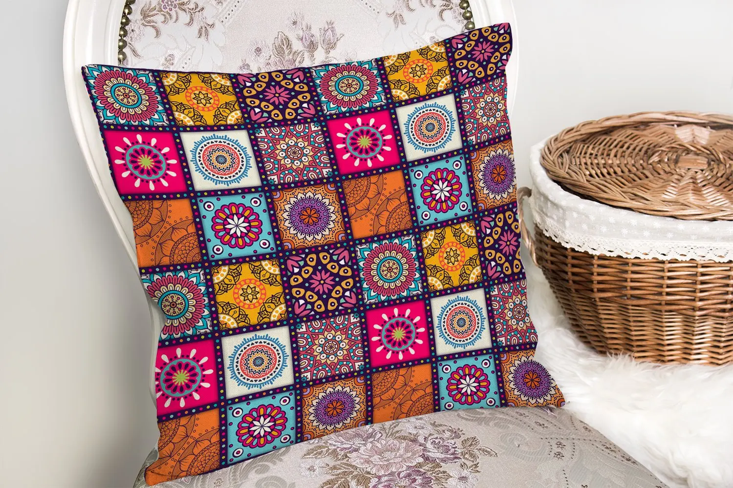 

Checkered Ethnic Patterned Special Design Pillow Cushion Cover, Realistic 3D Digital Printing Pillow, Quality Pillowcase