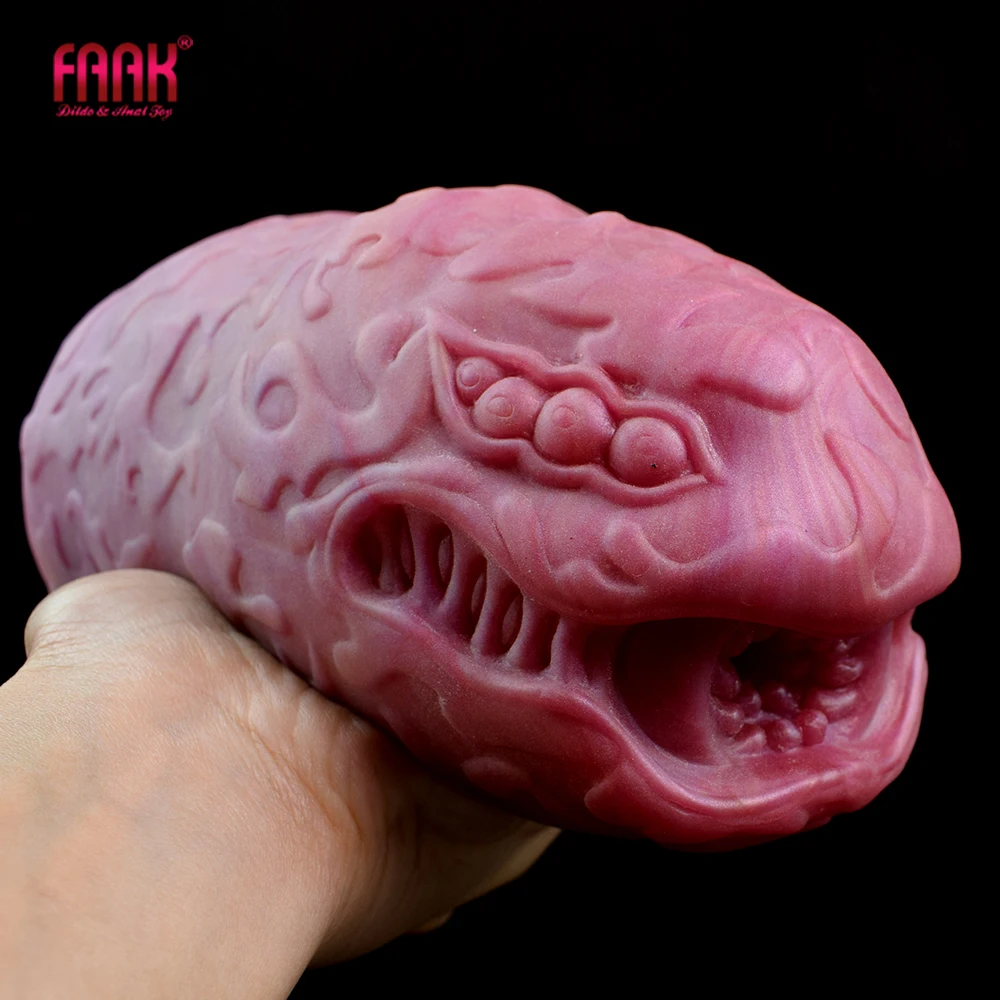 FAAK Male Masturbator Large Snake Mouth Design Artifical Women Pussy Vagina Soft Silicone Sex Toy For Men Masturbation Cup