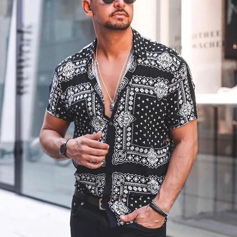 

2022 Summer New Fashion Male Short -sleeved 3d Floral Print Pattern Shirts Loose And Casual Trendy Men's Clothing
