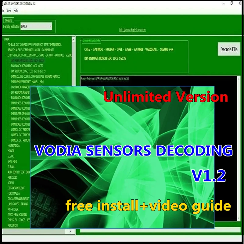 

Volta Sensor Decoding V1.2 Tool DPF EGR LAMBDA OFF FAP/DPF / immo / EGR / lambda Remover Software Delete Erase