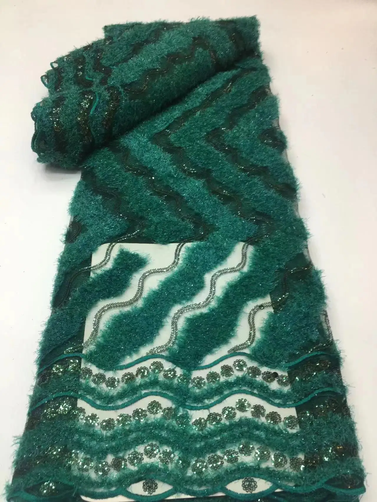 

Nigeria Aso Ebi Party Dress Material 5 Yards Turtle With Many Sequins Tulle Fabric Lace In Teal Green French Net T0334