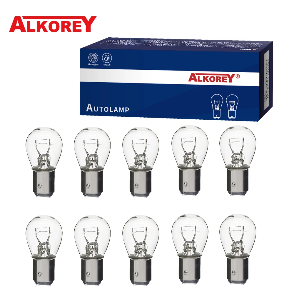 Alkorey 10 шт. S25 P21W P21/5W BAY15D BA15S 1156 1157 12V 21W 21/5W Автомобильная галогенная лампа заднего