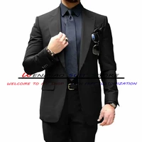 black men suits 2 pieces formal business blazer slim fit wedding groom tuxedo office workwear costume homme jacket pants