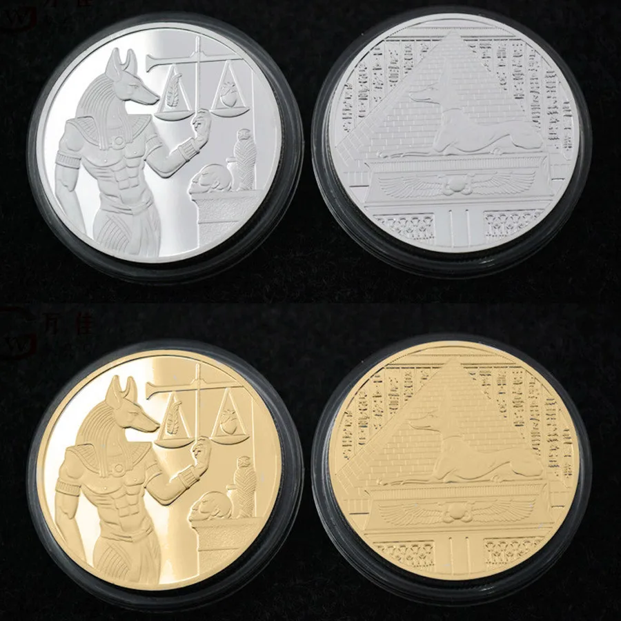 

New Gold Plated Egypt Death Protector Anubis Coin Silver Copy Coins Egyptian God Of Death Commemorative Coins Collection Gift