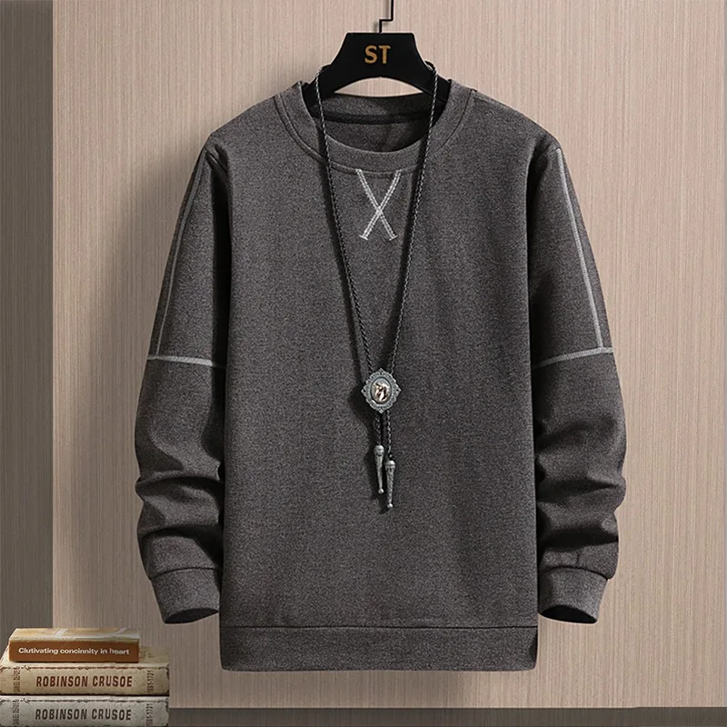 

Men Casual Autumn Winter Sweatshirt Korean Fashion New Long-sleeved T-shirt Plus Velvet Top O Neck Hoodies Streetwear
