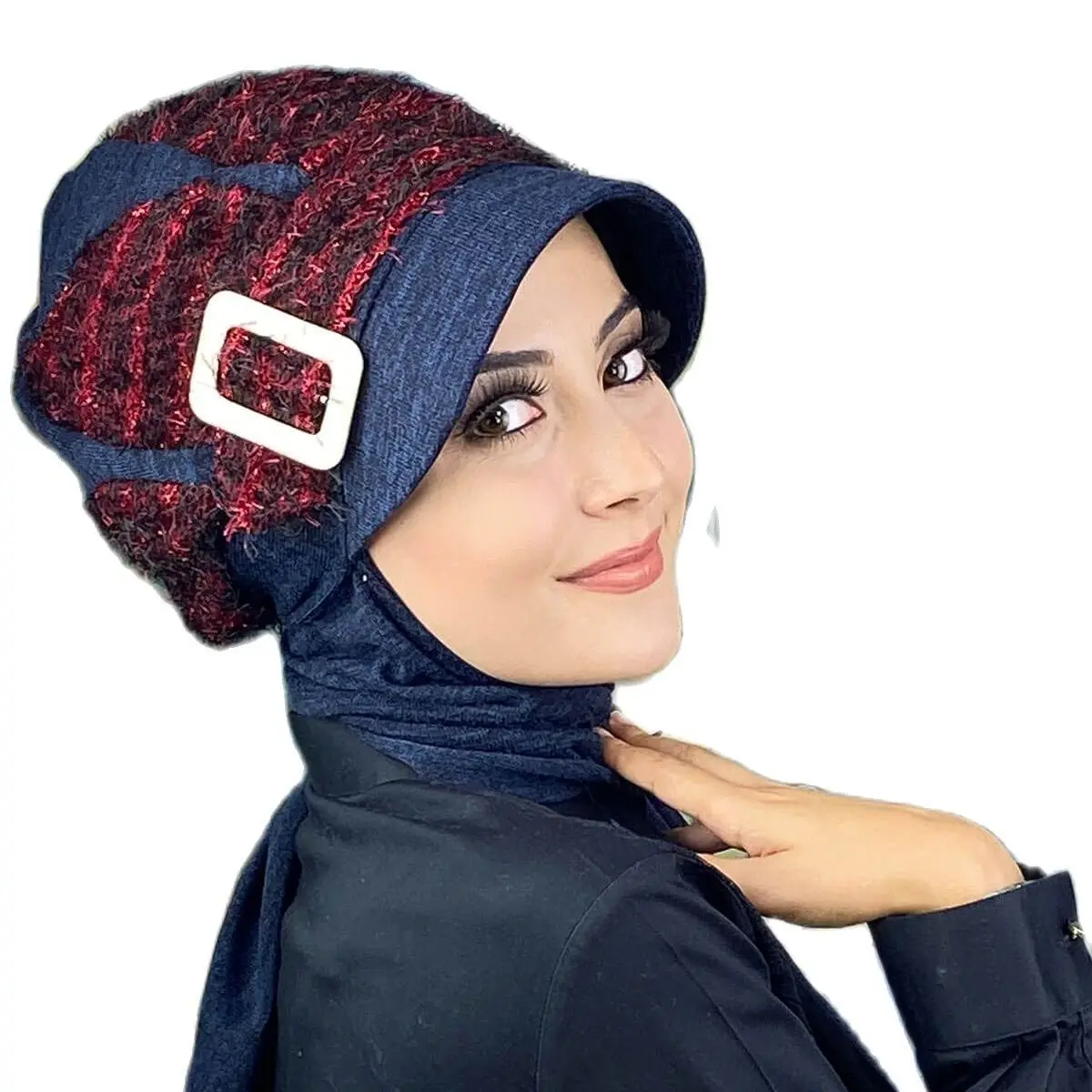 

Navy blue scarf shawl hairy pattern new fashion Islamic Muslim women scarf trend 2022 hijab beanie bone chiffon