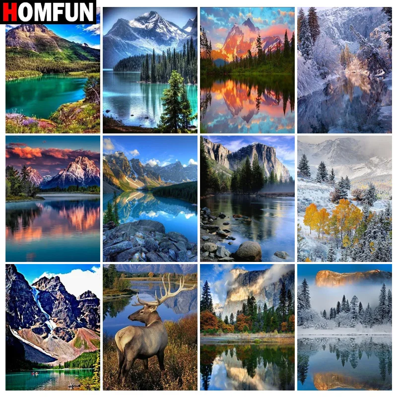 Алмазная живопись HOMFUN Пейзаж гора олень алмазная 5D Вышивка из смолы сделай сам